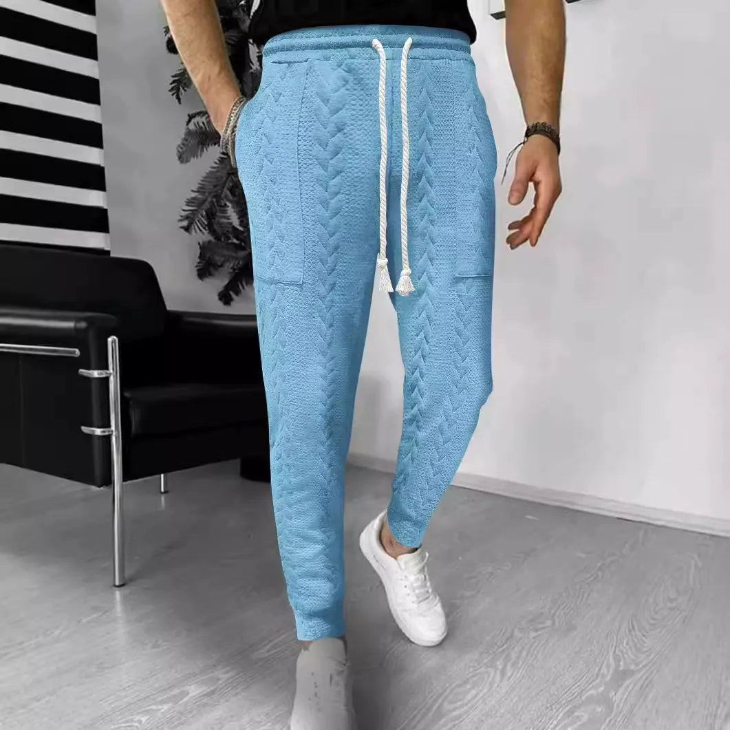 Men's Jogger Pants – Jacquard Knit – Straight Fit – Drawstring Waist – Cuffed Ankles