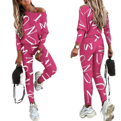 Women’s Casual Set – Off Shoulder Top – Slim Fit Pants – Cotton Blend – Stretch Fit