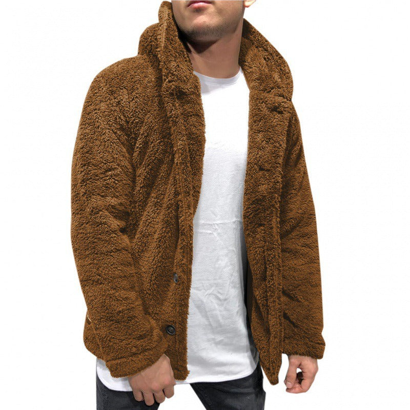 Men’s Hooded Jacket – Fleece Feel – Relaxed Fit – Button Front Casual Layer