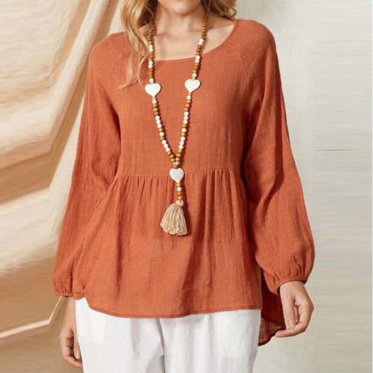 Women’s Babydoll Shirt – Loose Fit – Lantern Sleeve – Cotton Feel – Empire Waist