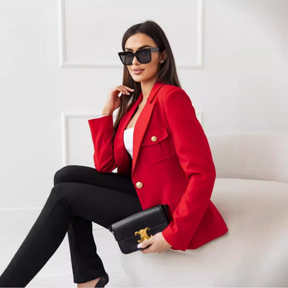 Women’s Blazer – Tailored Fit – Double Breasted – Structured Wool Blend – Notch Lapel