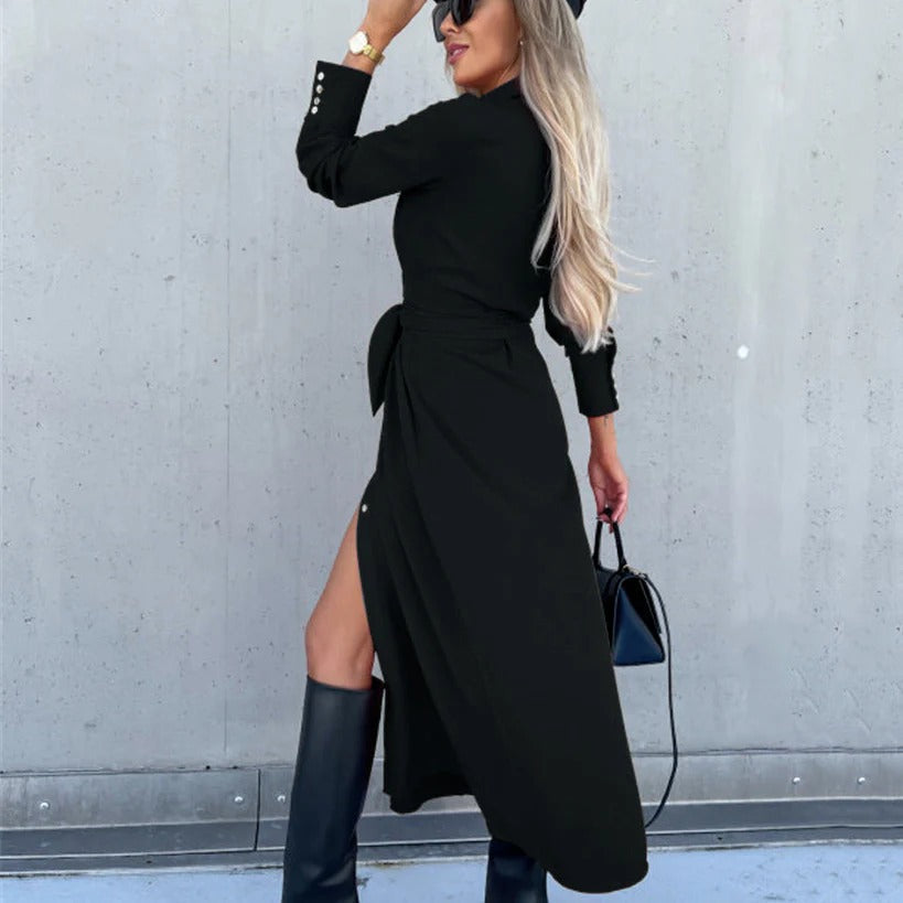 Women’s Shirtdress – Tailored Fit – Button-Down Front – Waist Tie – Midi Length