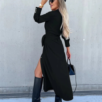 Women’s Shirtdress – Tailored Fit – Button-Down Front – Waist Tie – Midi Length