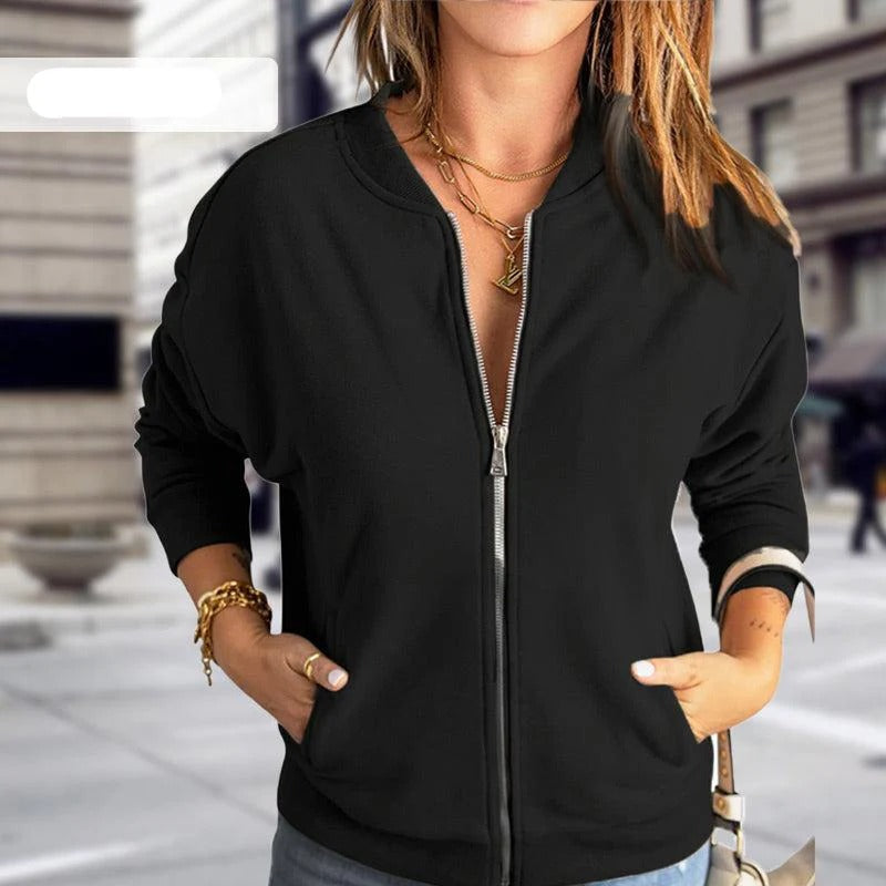 Women’s Jacket – Relaxed Fit – Zip Front – Ribbed Hem and Cuffs