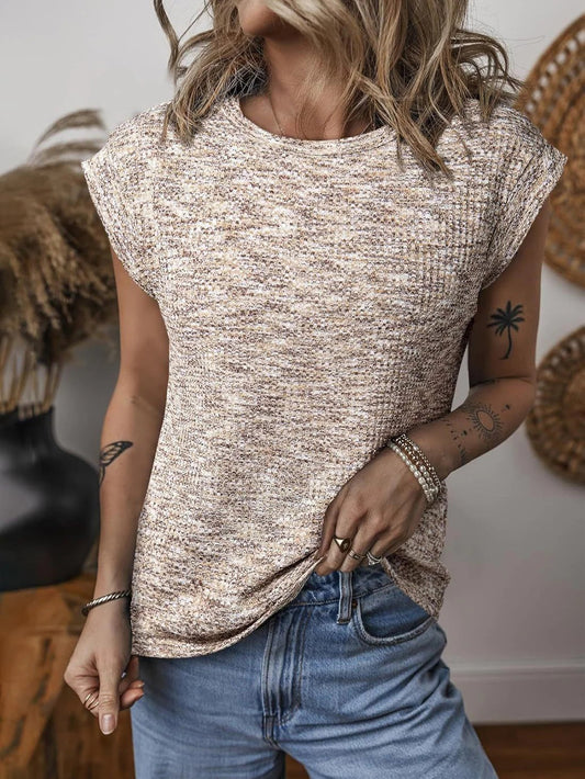 Women's Top - Textured Knit - Relaxed Fit - Round Neck - Space-Dyed Pattern