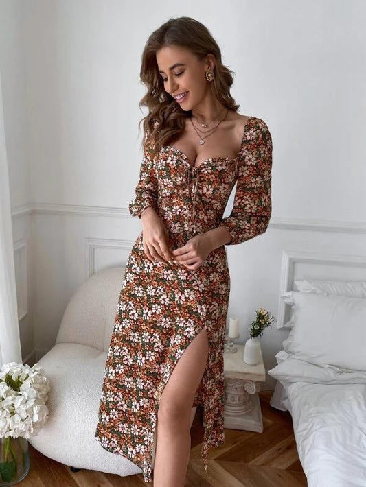 Women's Maxi Dress - Sweetheart Neckline - Ruffle Detail