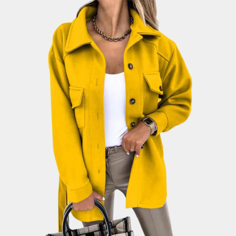 Women’s Long Coat – Relaxed Fit – Lightweight – Button Front – Chest Flap Pockets