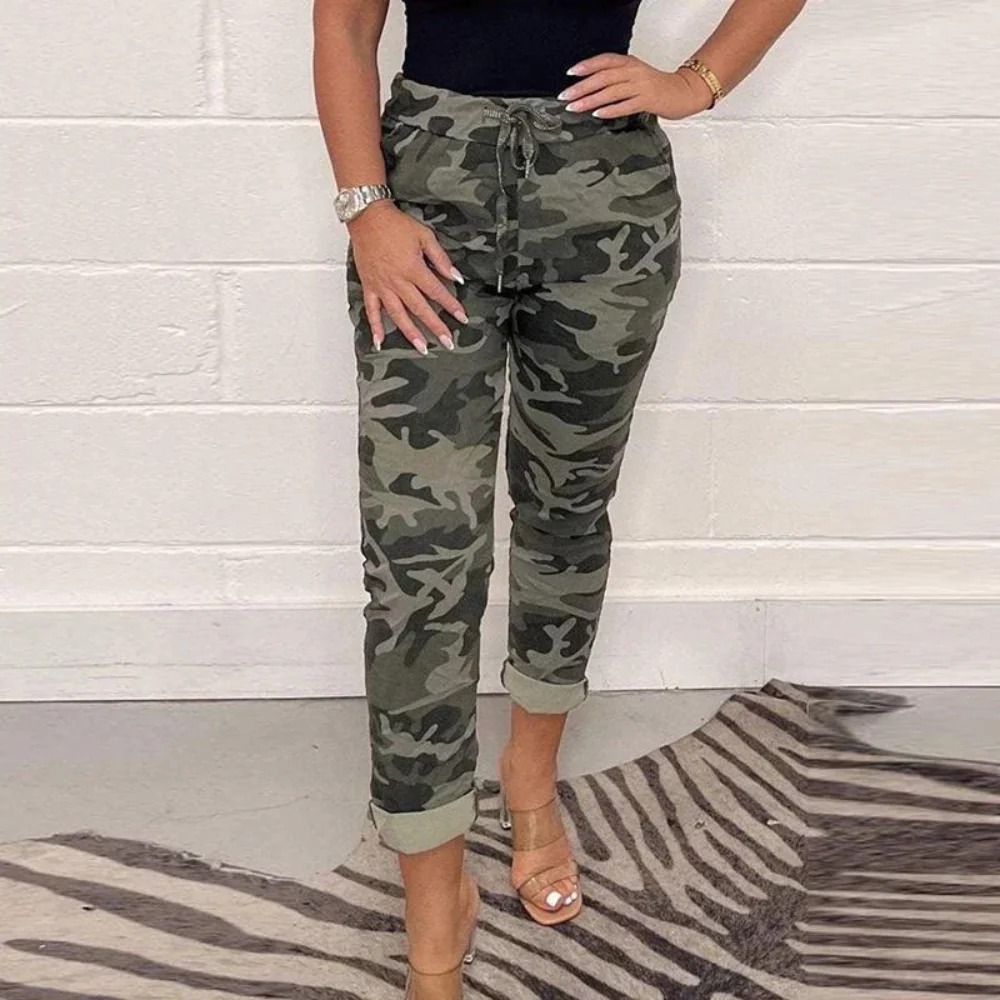 Women’s Relaxed Fit Pants – Cotton Blend – Drawstring Waist – Rolled Cuffs – Casual Style