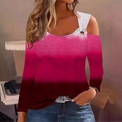 Women's Off-Shoulder Top - Soft Knit - Relaxed Fit - Decorative Ring Detail