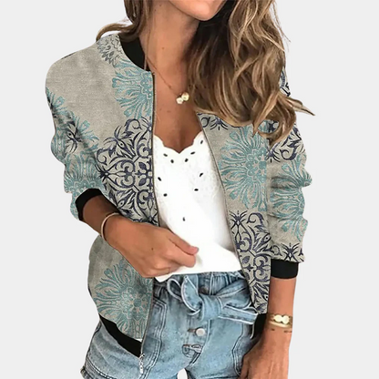 Women’s Bomber Jacket – Relaxed Fit – Ribbed Trim – Floral Print