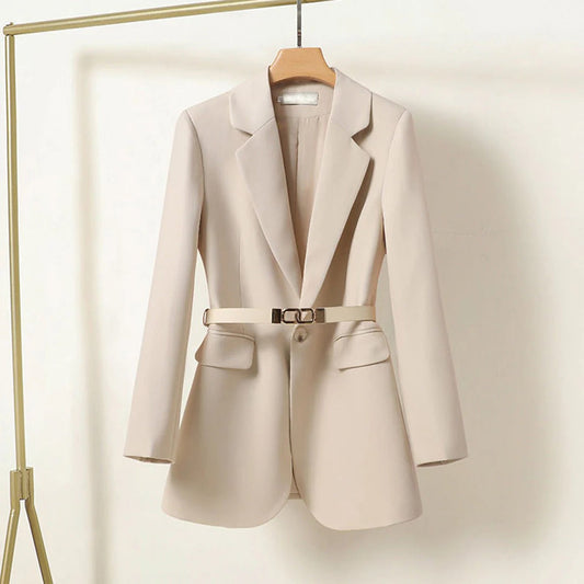 Women’s Blazer – Tailored Fit – Wool Blend – Belted Waist – Single Button – Classic Lapel