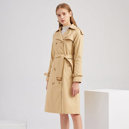 Women’s Trench Coat – Tailored Fit – Belted Waist – Double-Breasted Cotton Blend