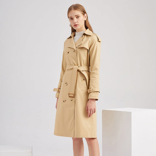 Women’s Trench Coat – Tailored Fit – Belted Waist – Double-Breasted Cotton Blend