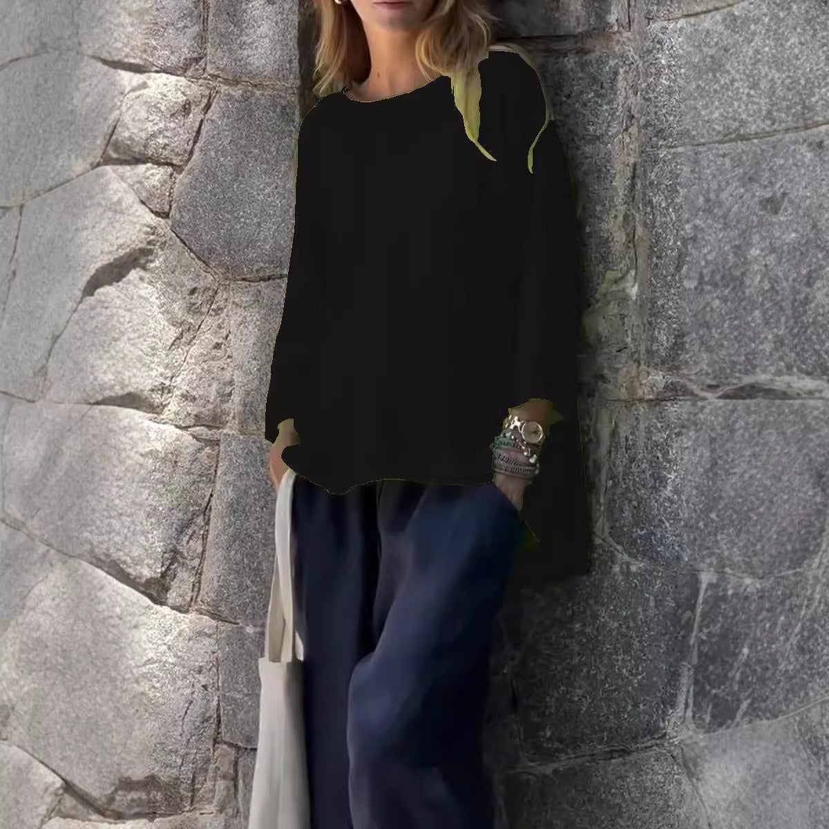 Women’s Casual Top - Cotton Linen - Relaxed Fit - Boat Neck - Asymmetrical Hem