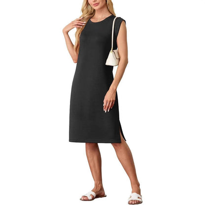 Women’s Sleeveless Dress – Cotton Blend – Relaxed Fit – Midi Length with Pockets