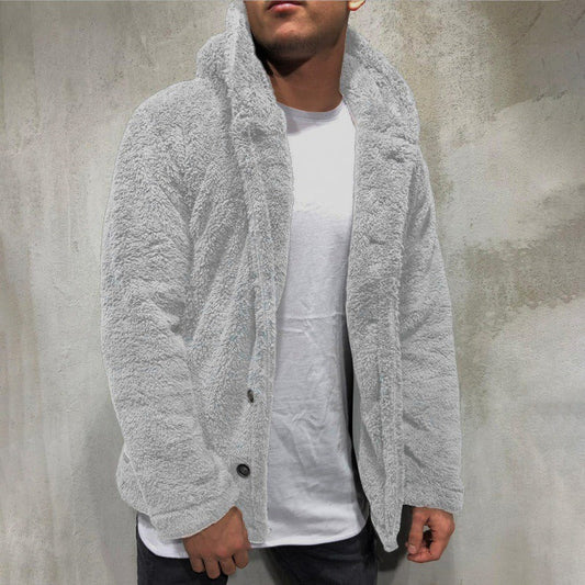 Men’s Hooded Jacket – Fleece Feel – Relaxed Fit – Button Front Casual Layer