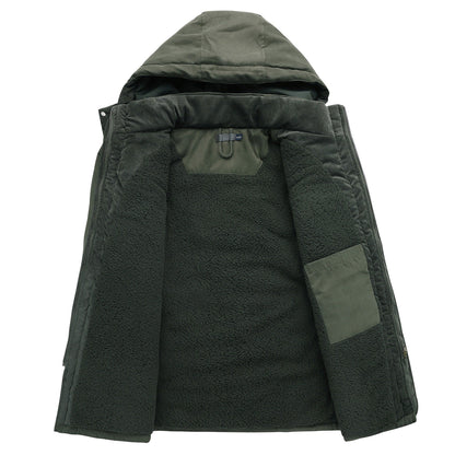 Oscar Corduroy Trim Relaxed Fit Jacket | Hooded Thigh-Length Jacket