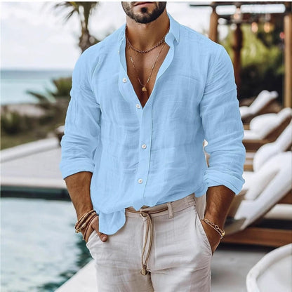 Men’s Long Sleeve Shirt – Slim Fit – Cotton Blend – Button-Up Casual Style