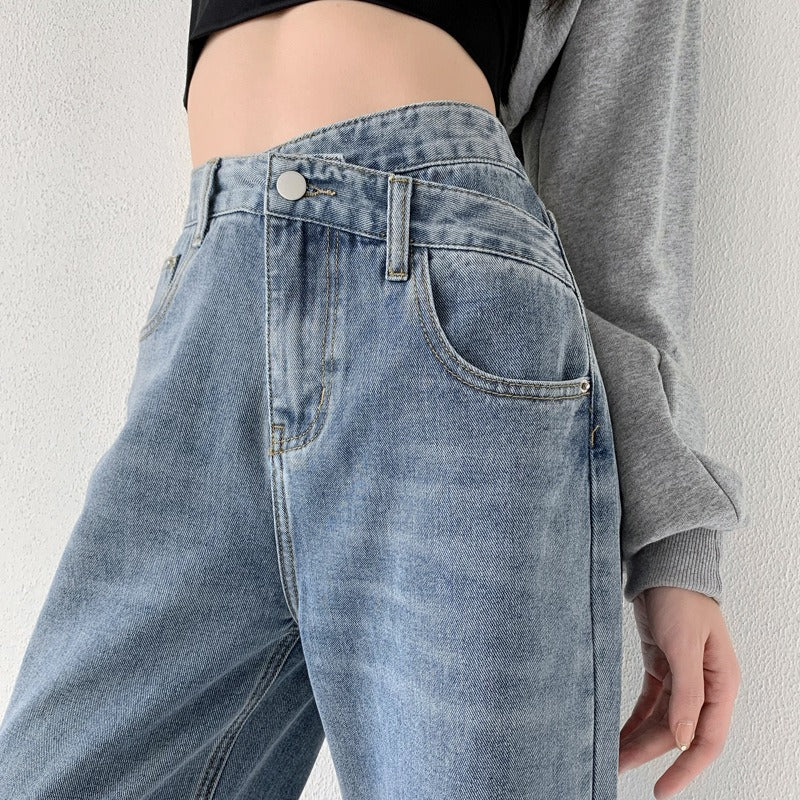 Women’s Jeans – High Waist – Cross-Waist Detail – Relaxed Straight Leg – Full Length
