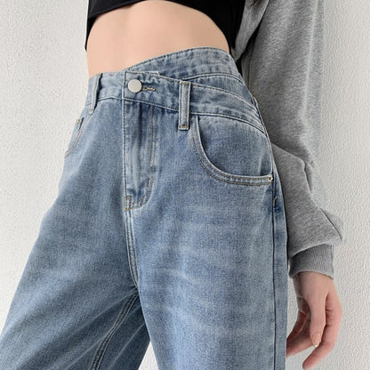 Women’s Jeans – High Waist – Cross-Waist Detail – Relaxed Straight Leg – Full Length