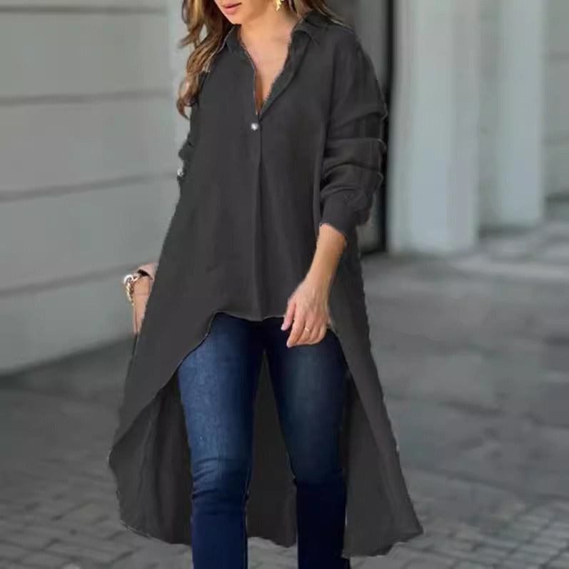 Women's Oversized Shirt - Linen - Relaxed Fit - Button Down - High-Low Hem