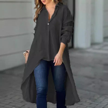 Women's Oversized Shirt - Linen - Relaxed Fit - Button Down - High-Low Hem