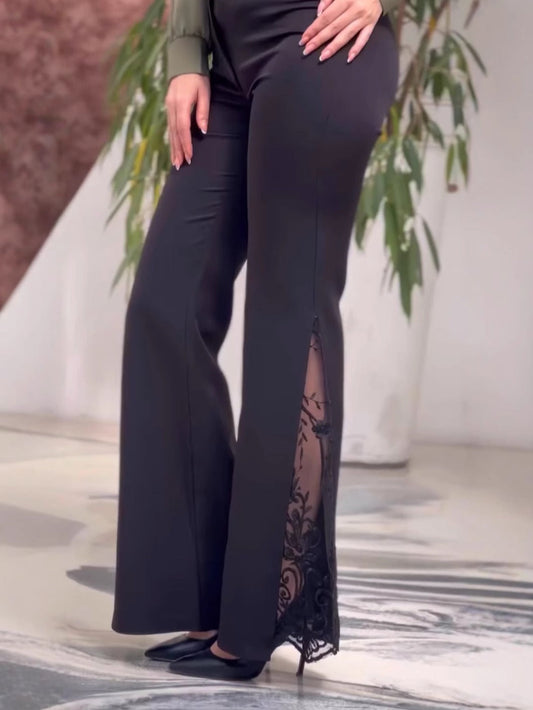 Women’s Flared Pants – High Waist – Slim Fit – Lace Detail – Breathable Fabric