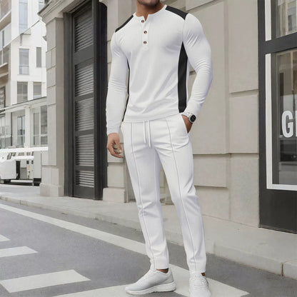 Men’s Two-Piece Set – Slim Fit Waffle Knit – Henley Shirt and Tapered Pants
