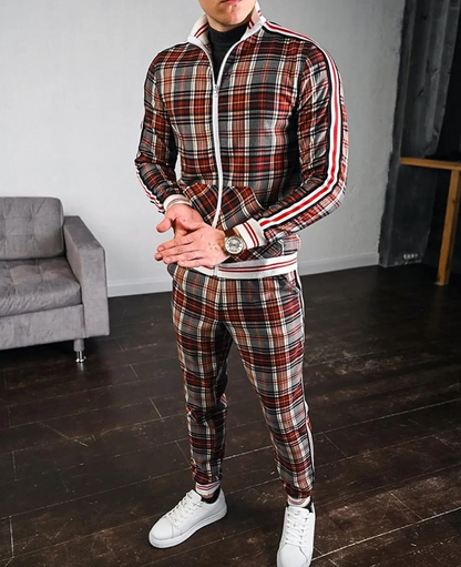 Men’s Tracksuit Set – Slim Fit – Zip Jacket with Striped Sleeves – Tapered Pants