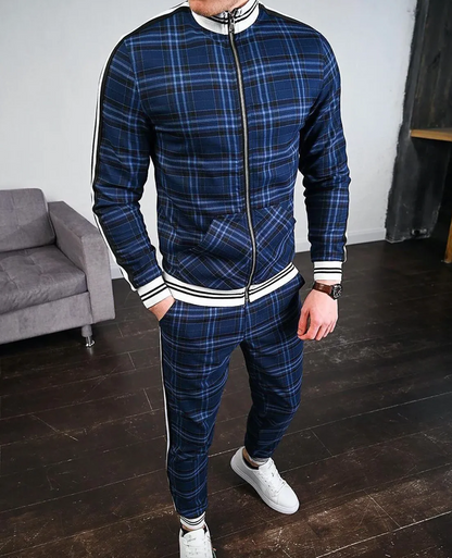 Men’s Tracksuit Set – Slim Fit – Zip Jacket with Striped Sleeves – Tapered Pants