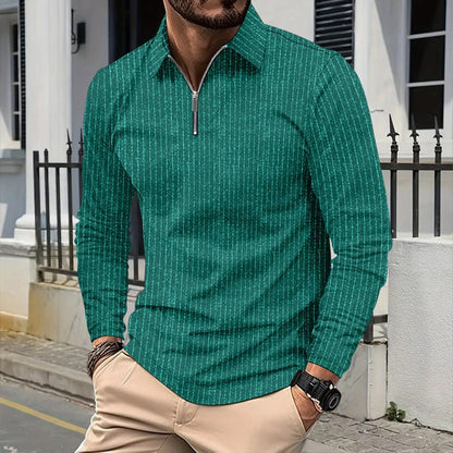 Men’s Long Sleeve Shirt – Slim Fit – Standing Collar – Zipper Front – Cotton