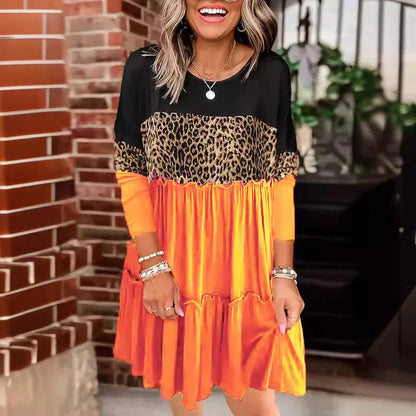 Women’s Mini Dress - Satin Finish - Relaxed Fit - Round Neck - Tiered A-Line