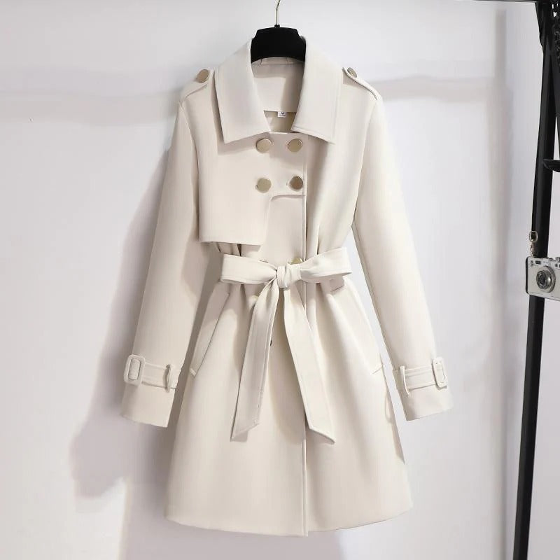 Women’s Trench Coat – Tailored Fit – Double-Breasted – Belted Waist – Cotton Blend