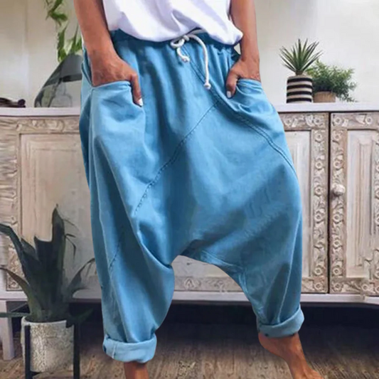 Men’s Harem Pants – Cotton Blend – Relaxed Fit – Drawstring Waist – Tapered Leg