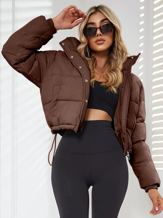Women’s Puffer Jacket – Cropped Fit – Quilted – Hooded with Drawstring Hem
