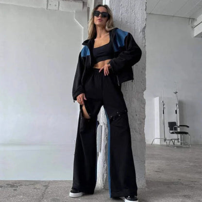 Women’s Loungewear Set – Cropped Hoodie – Wide Leg Pants – Cotton Blend – Relaxed Fit