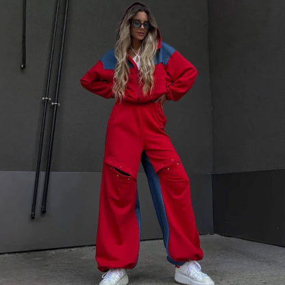 Women’s Loungewear Set – Cropped Hoodie – Wide Leg Pants – Cotton Blend – Relaxed Fit