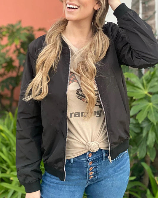Women’s Bomber Jacket – Relaxed Fit – Wind-Resistant – Zip Front Casual