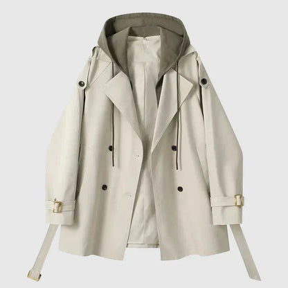 Women’s Trench Coat – Oversized Fit – Hooded – Double Breasted – Belted Cuff – Cotton