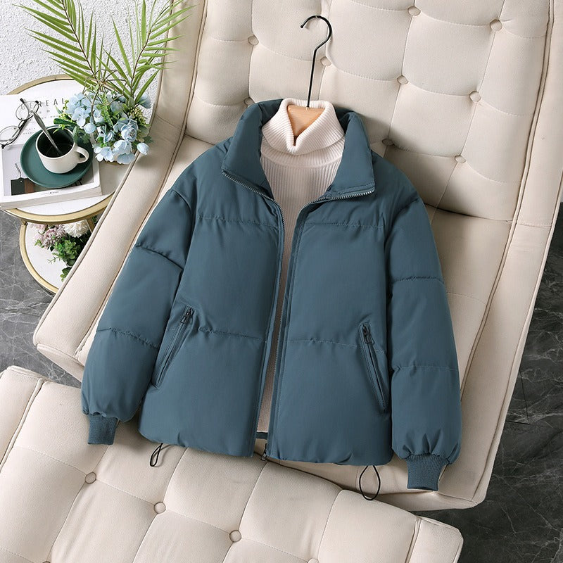 Women's Puffer Jacket - Cotton - Oversized Fit - Stand-Up Collar - Zip Closure