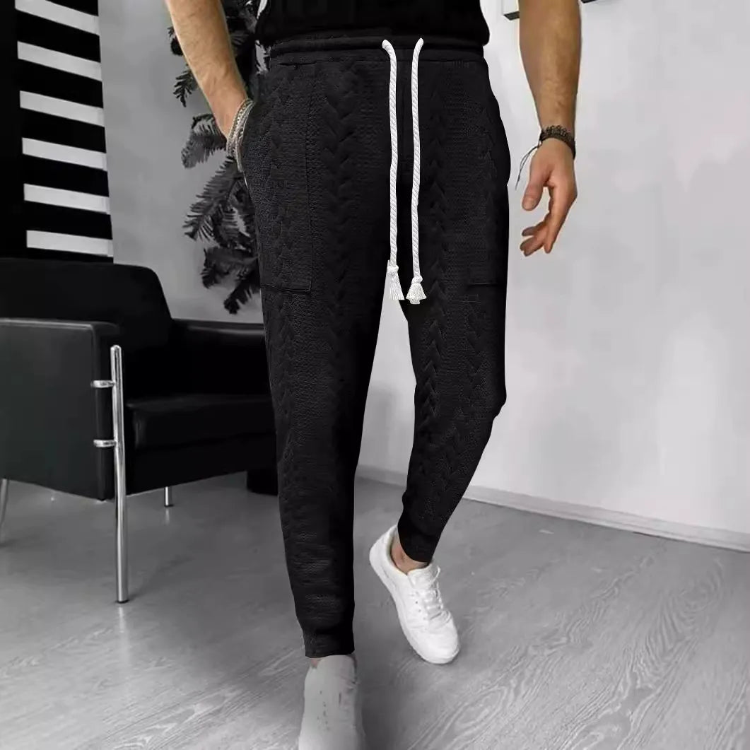 Men's Jogger Pants – Jacquard Knit – Straight Fit – Drawstring Waist – Cuffed Ankles