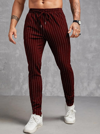 Men’s Trousers – Slim Fit – Cotton Blend – Elastic Waist – Drawstring – Pinstripe