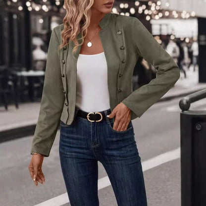 Women’s Jacket – Tailored Fit – Velvet Textured – Double-Breasted Military Style