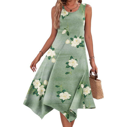 Women’s Midi Dress – Cotton Blend – A-Line Fit – Sleeveless – Abstract Print Hem