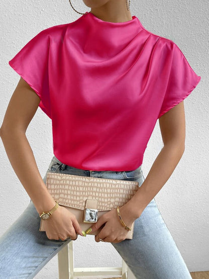 Women’s Pullover Shirt – Silk – Half-High Collar – Flared Sleeve – Relaxed Fit