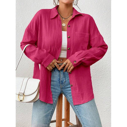 Women’s Button-Up Shirt – Oversized Fit – Drop Shoulder – Cotton – Casual Wear
