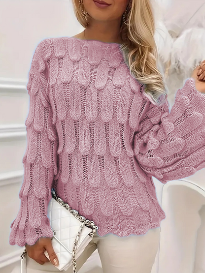 Isla Cotton Blend Hollow Knit Sweater | Trumpet Sleeve Hip-Length Sweater