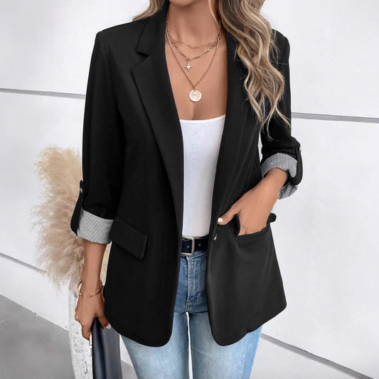 Women’s Blazer – Slim Fit – Notch Lapel – Single Button – Rolled Sleeve – Hip Length