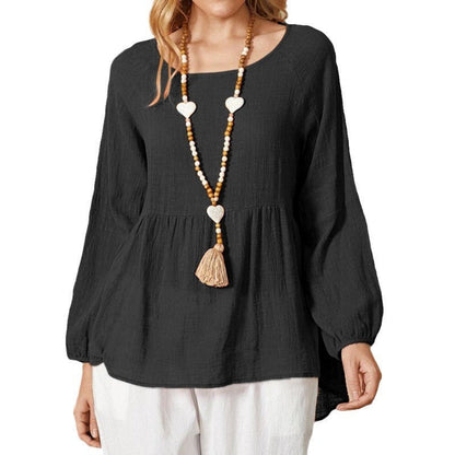 Women’s Babydoll Shirt – Loose Fit – Lantern Sleeve – Cotton Feel – Empire Waist
