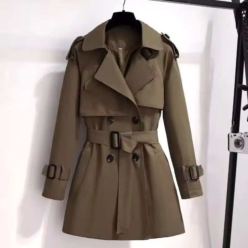Women’s Above Knee Trench Coat - Cotton Blend - Double Breasted - Belted Waist